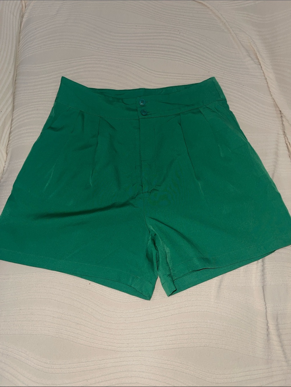 High-Waist Emerald Green Pleated Shorts